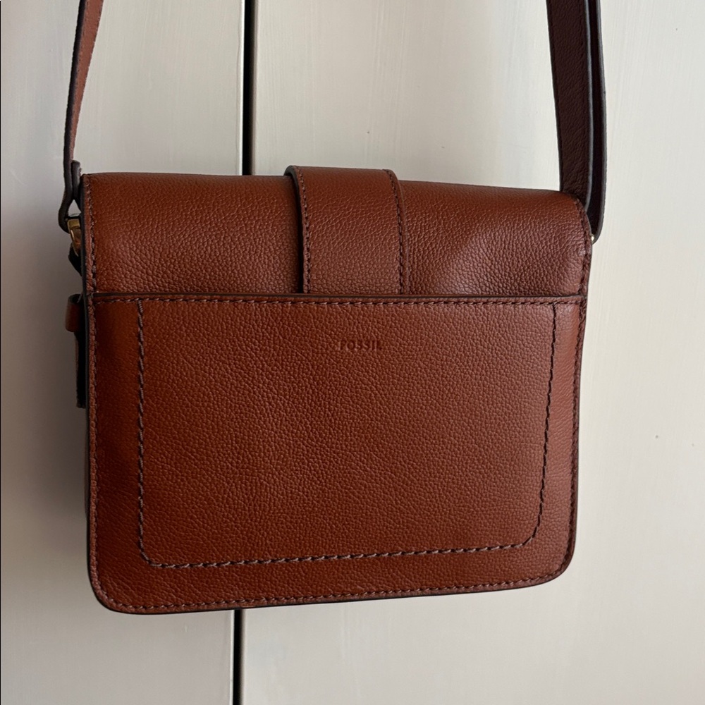 Fossil Brown Pebbled Leather Crossbody with Buckle - Picture 3 of 5